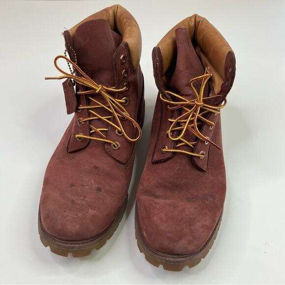 Timberland Men's Waterproof Burgundy Tan Leather Boots Primaloft Size 10.5M - Picture 3 of 15